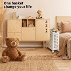 Rolling Laundry Hamper with Wheels - 14W×7.5D×21H Ventilated Plastic Laundry Basket, White Storage Bin with Handles for Small Spaces, Bedroom & Bathroom
