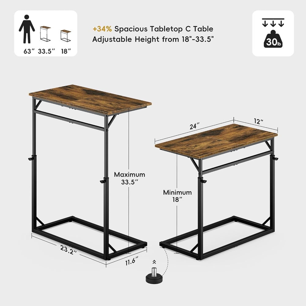 Vagusicc C Shaped End Table, Tall Side Table for Couch, C-Table End Table Adj...