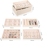 LANDICI Stackable Jewelry Organizer Trays 4 Set,PU Leather Jewelry Organizer Drawer,Jewelry Storage Display Tray for Earring Necklace Rings Bracelet with Removable Dividers,Apricot