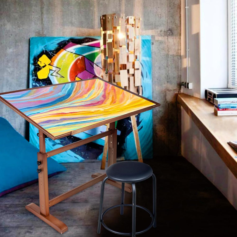 Falling in Art 30" x 42" Wooden Drafting Table and Stool Set, Walnu...