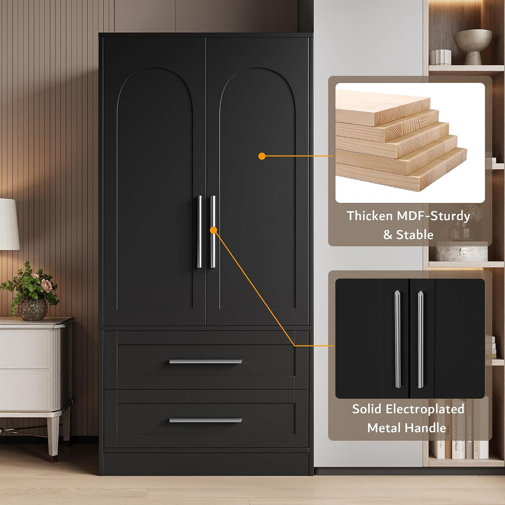 iPormis Wooden Armoire Wardrobe Closet with 2 Drawers, Clothing Storage Cabin...