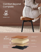 VASAGLE EKHO Collection - Dining Chairs Stools Set of 2, Upholstered Kitchen Chairs, Vanity Stools, Synthetic Leather with Stitching, Mid-Century Modern, 19-Inch Tall, Easy Assembly, Caramel Brown