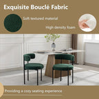 Boucle Dining Chairs Set of 2, Green Dining Chairs with Upholstered Seat and Round Back, Mid-Century Modern Kitchen Chairs for Dining Room, Restaurant