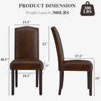LSSBOUGHT PU Dining Chair Upholstered Parsons Kitchen Chair with Copper Nails and Solid Wood Legs for Dining Room,Restaurant (Dark Brown, 4PCS)