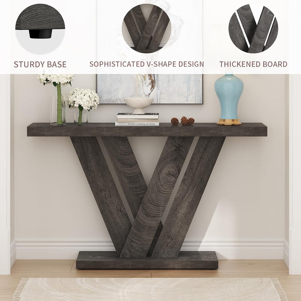 karlott 51" Console Table, V-Shaped Entryway Table, Wood Sofa Table Behind Couch, Grey