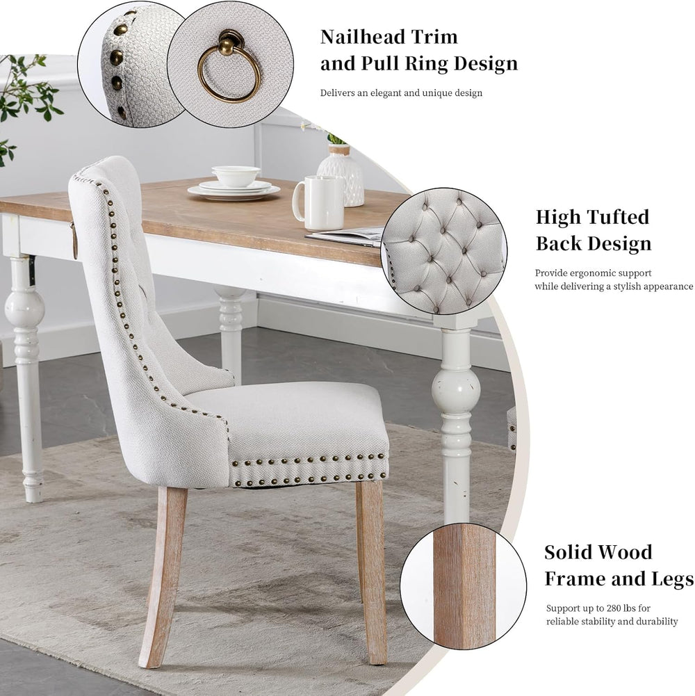 Linen Upholstered Dining Chairs Set of 2, Beige Mid Century Modern Dining Cha...