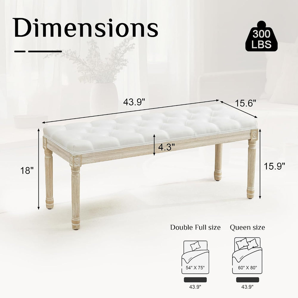 LOULENS 43.9" Linen Fabric End of Bed Bench, Vintage French Upholstered ...