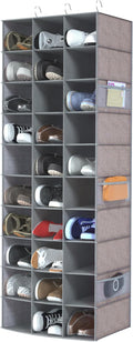 30 Section Hanging Shoe Organizer with Side Pockets, Grey | Hanging Closet Organizer and Storage for Wardrobe, Dorm, Bedroom, Space Saving Foldable Clothes Shelf with Sturdy Hooks