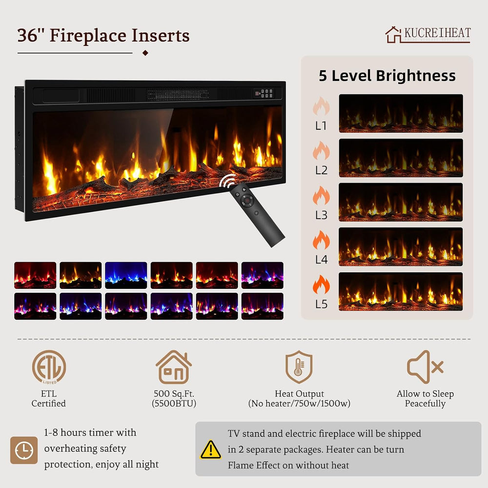 Kucreiheat Fireplace TV Stand for 65-80 inch TV, Large Entertainment Center w...