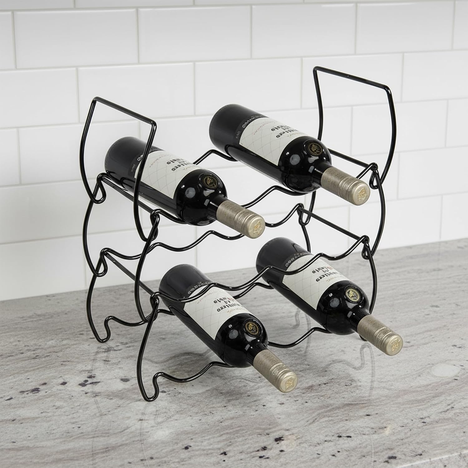 3-Tier Countertop Wine Rack, 12-Bottle Stackable Metal Liquor Display Shelf