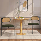 Mid Century Modern Dining Chairs Set of 2 with Rattan Backrest,Velvet Upholstered Accent Kitchen & Dining Room Chairs with Sturdy Metal Frame,Green