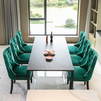 Velvet Dining Chairs Set of 2, Tufted Upholstered Dining Room Chairs with Back Ring Pull, Nailhead Trim and Solid Wood Legs, Modern Dining Chairs for Dining Room, Kitchen(Green)