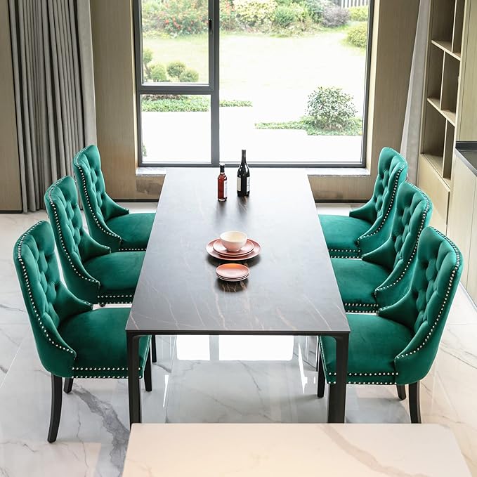 Velvet Dining Chairs Set of 6, Tufted Upholstered Dining Room Chairs with Bac...