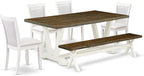 East West Furniture V077MZ001-6 6 Piece Dinette Set Contains a Rectangle Dining Room Table with V-Legs and 4 Cream Linen Fabric Parson Chairs with a Bench, 40x72 Inch, Multi-Color