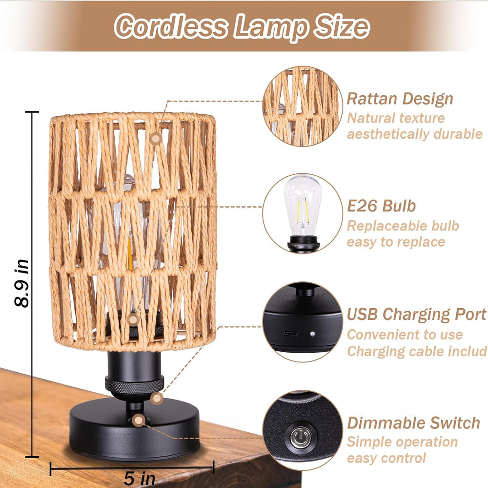 Cordless Rechargeable Outdoor Table Lamps, Battery Operated Table Lamp, Stepl...
