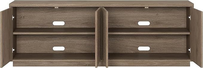 Henn&Hart Fluted TV Stand for TVs up to 75" with 2 Concealed Ribbed Storage Cabinets and Adjustable Shelves for Living Room, Family Room, or Office, Weathered Gray