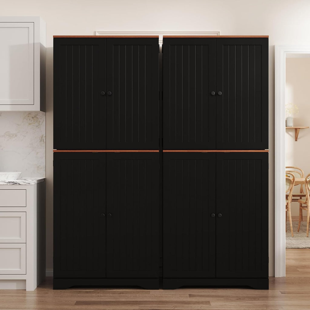 Furnify 72" Tall Kitchen Pantry Cabinet with Door Organizer, Black | Farmhouse Rustic Tall Buffet Cabinet with Adjustable Shelves, Freestanding Storage Cupboard for Kitchen Dining Room Bathroom