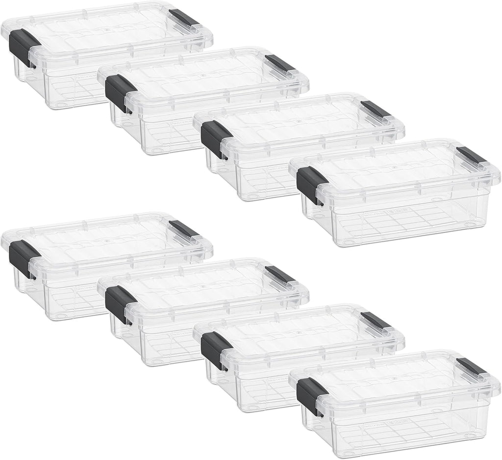Superio Clear Storage Boxes with Lids, 1.27 Quart Plastic Container Bins for Organizing, Stackable Crates, BPA Free, Non Toxic, Odor Free, Organizers for Home, Office and Dorm, 8 Pack