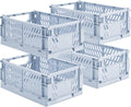 4-Pack Small Pastel Plastic Storage Baskets, Collapsible Crates for Organizing, Space-Saving Mini Bins for Classroom, Kitchen, Office, Bedroom (Blue, 9.8" x 6.5" x 3.8")