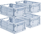 4-Pack Small Pastel Plastic Storage Baskets, Collapsible Crates for Organizing, Space-Saving Mini Bins for Classroom, Kitchen, Office, Bedroom (Blue, 9.8" x 6.5" x 3.8")