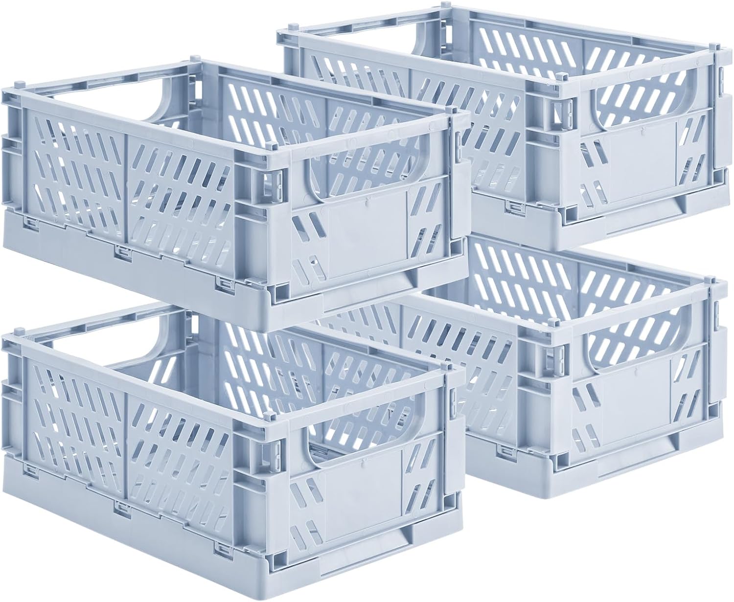 4-Pack Small Pastel Plastic Storage Baskets, Collapsible Crates for Organizing, Space-Saving Mini Bins for Classroom, Kitchen, Office, Bedroom (Blue, 9.8" x 6.5" x 3.8")