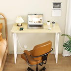 Folding Table, 31.5" Small Desk for Bedroom with Power Outlet, Space Saving Foldable Computer Desk for Home Office, Easy Assembly, Beige