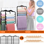Closet Organizers and Storage,5 Pack Pants Hangers Space Saving,Velvet Hangers, Dorm Room Essentials for College Students Girls Boys Guys,Non Slip Organization and Storage Scarf Jeans Hangers