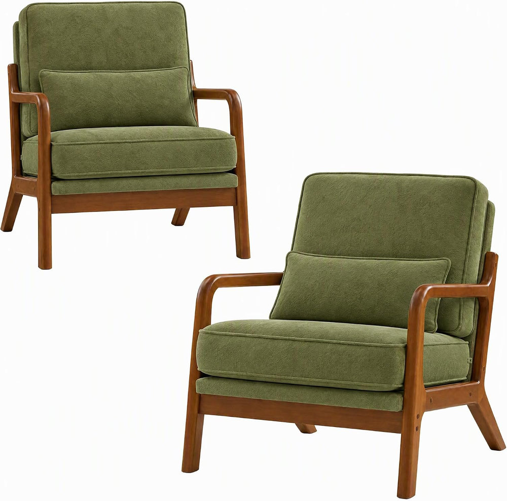 Mid Century Modern Accent Chairs Set of 2 with Lumbar Pillows