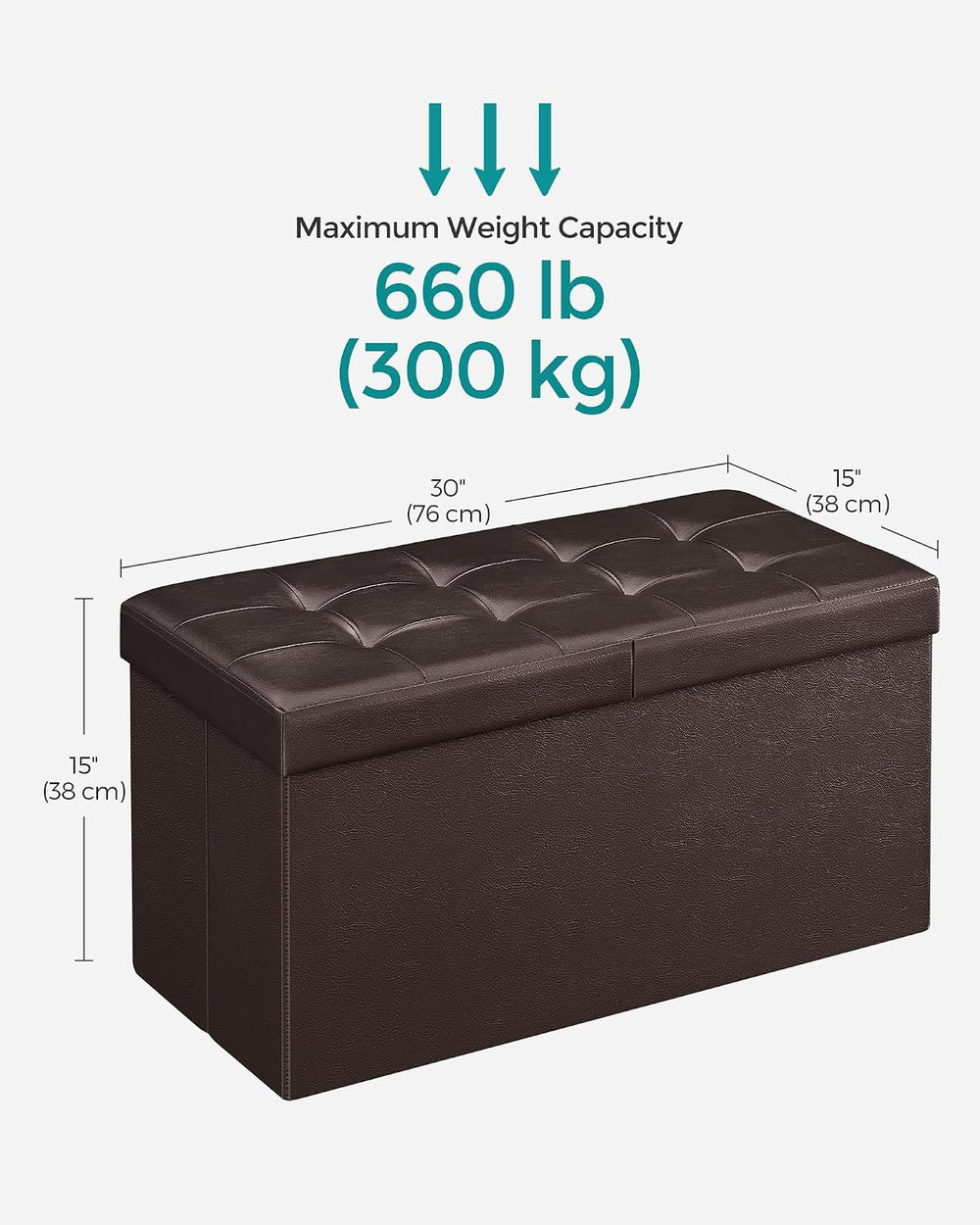 SONGMICS 30 Inches Folding Storage Ottoman Bench with Flipping Lid