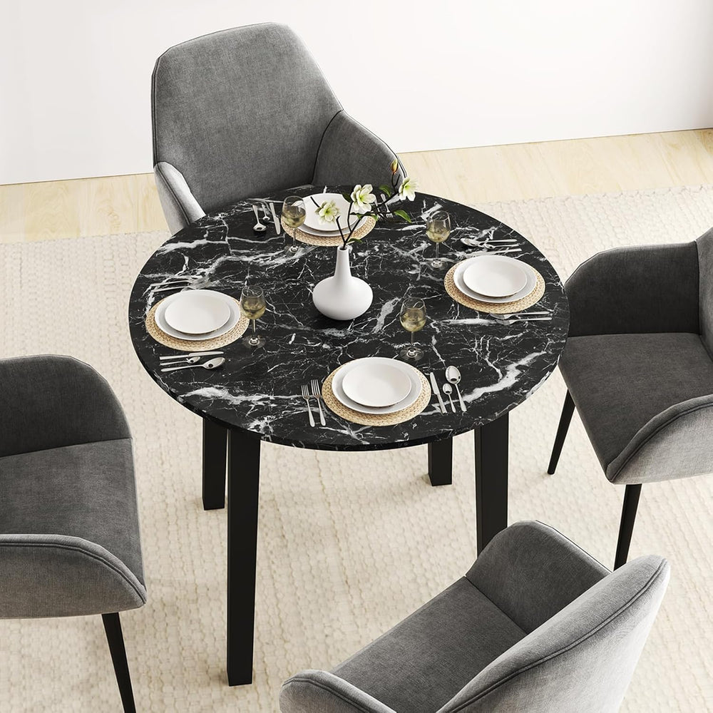 Giantex 35” Round Dining Table with Rubber Wood Legs, Marble-Textured Veneer ...