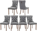 Dining Chairs Set of 6, Upholstered Tufted Linen Fabric Dining Room Chairs with High Back, Nailhead Trim and Solid Wood Legs, Modern Dining Chair for Dining Room, Kitchen(Grey)