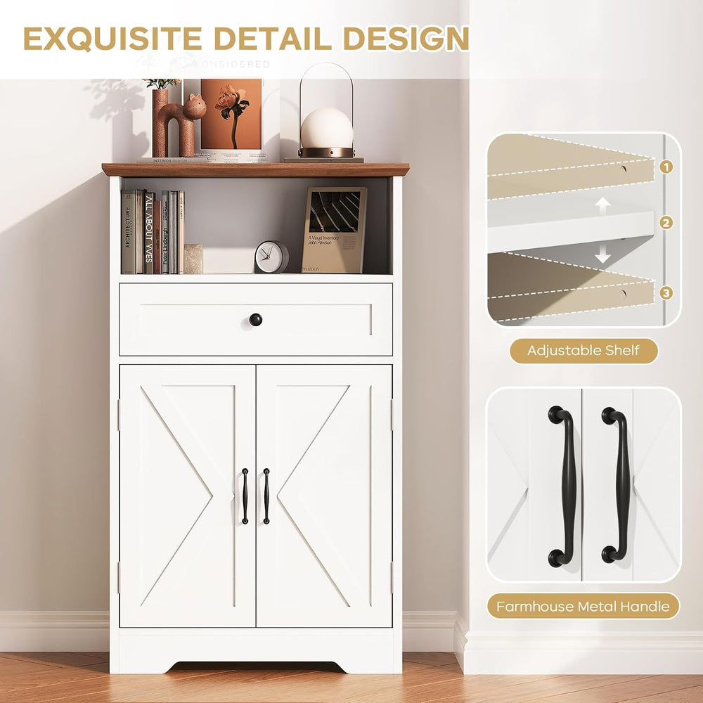 Floor Cabinet, Farmhouse Storage Cabinet with Barn Doors and Drawer, 11.81&qu...