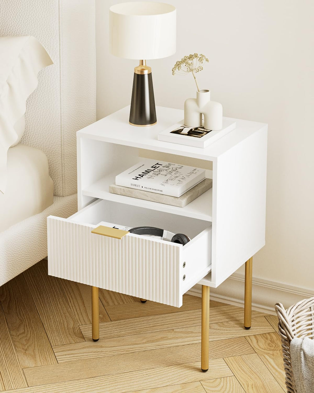 Aienvey Night Stand, Modern Nightstand with Drawers, Bedside Table, Gold Smal...