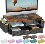gianotter Wood Monitor Stand Riser, Office Desk Shelf Organizer, Desk Organizer with Drawer and Pen Holder, 2-Tier Computer Stand, Office Organization (Wood)