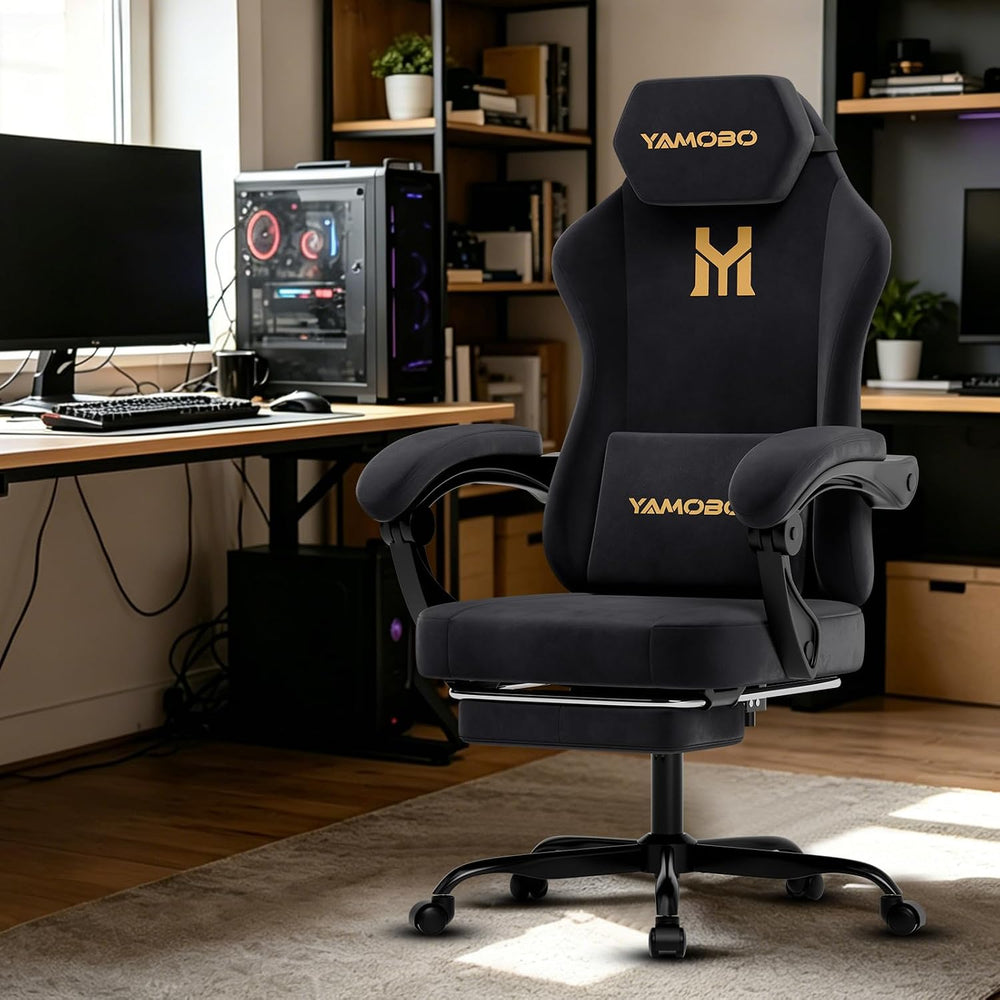 Gaming Chair with Footrest, Game Chair with Lumbar and Headrest Massage Suppo...