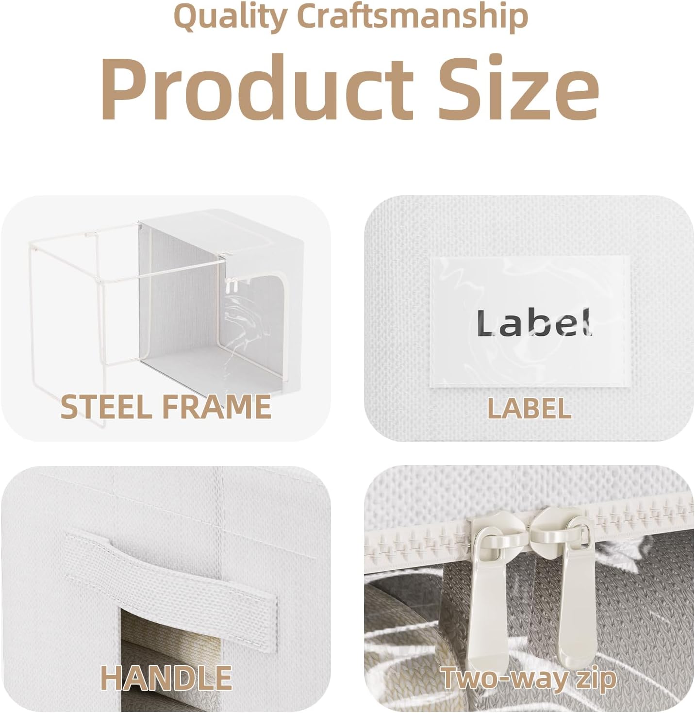 FHSQX 8 Pack Clothes Storage Bins - Foldable Storage Bins for Clothes Fabric Storage Box with Metal Frame (Cream White, 16.5x12.2x12.2 inch)