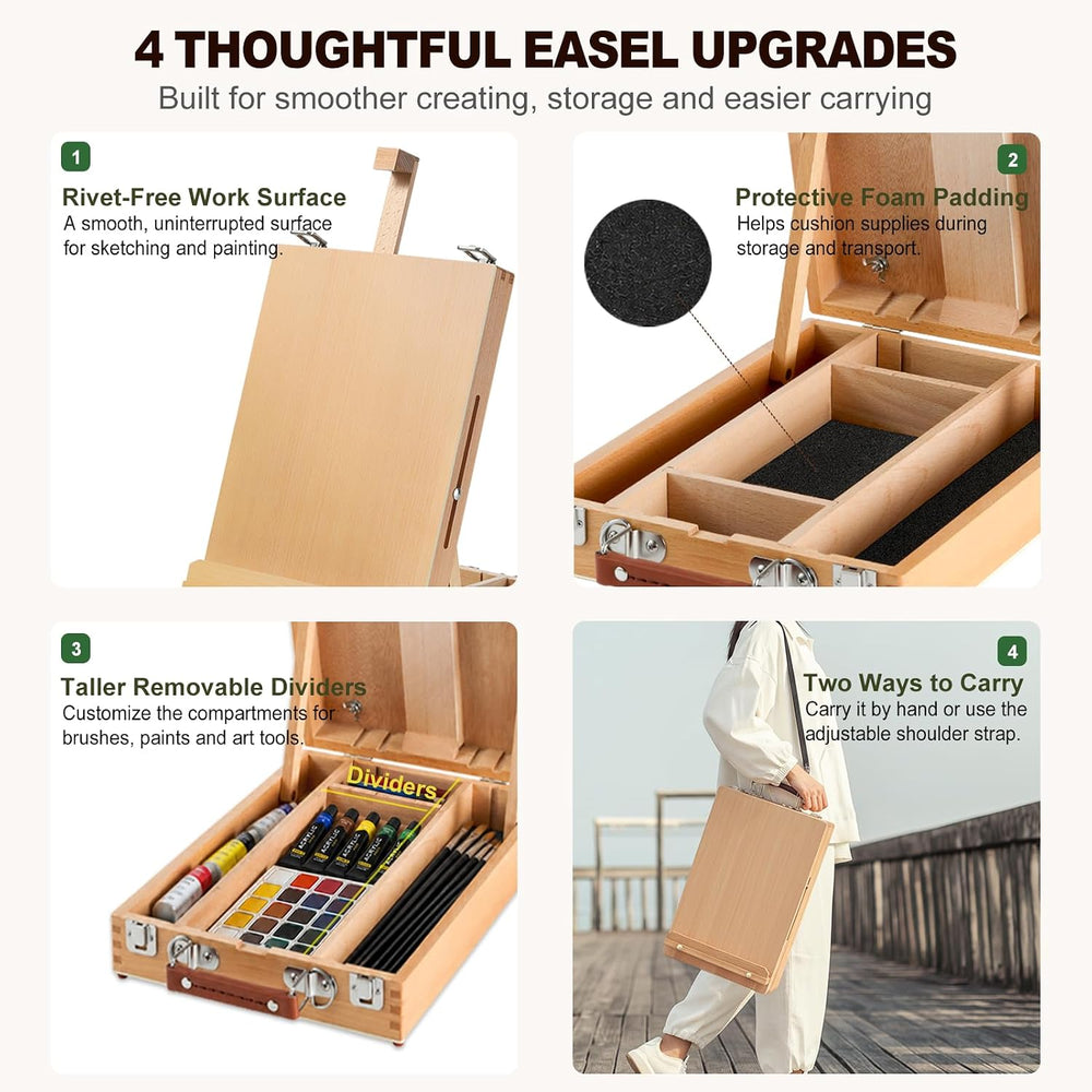 60 Pieces Beechwood Tabletop Easel Set for Painting with Shoulder Strap