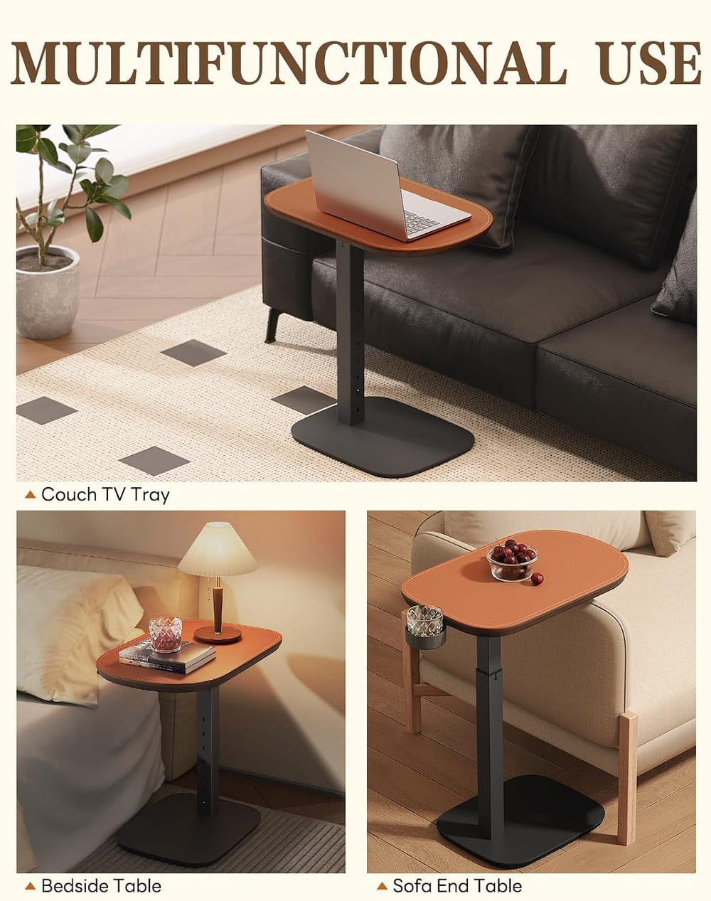 SAIJI Swivel Top TV Table Tray for Living Room Eating and Laptops | Height Ad...