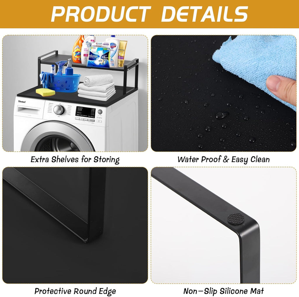Washer and Dryer Countertop with Retractable Shelf and Silicone Mat, Universal Front Load Washer and Dryer Countertop Set, Washer Dryer Shelf with Mat for Laundry Room Organization (14-25 Inch)