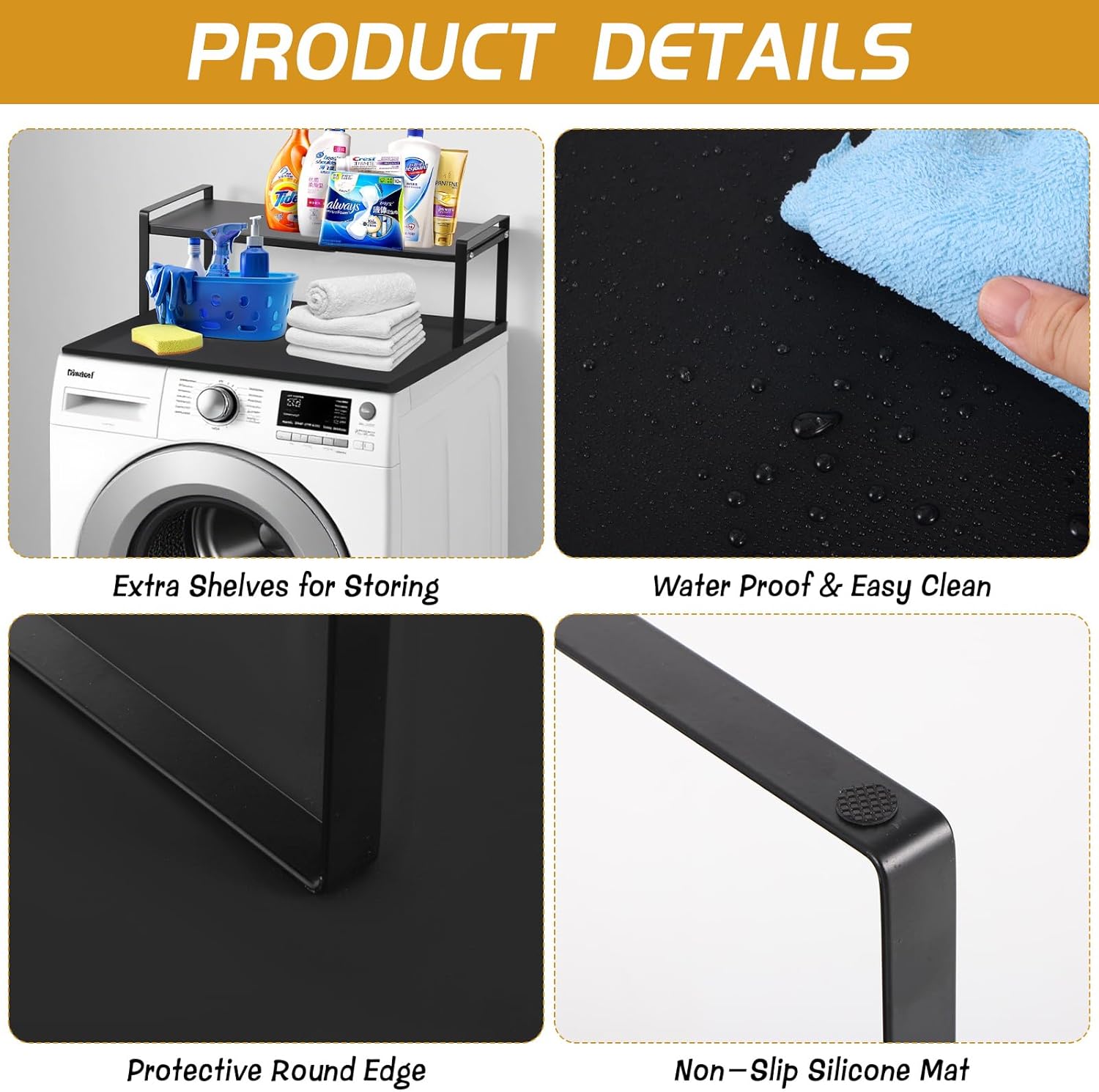 Washer and Dryer Countertop with Retractable Shelf and Silicone Mat, Universal Front Load Washer and Dryer Countertop Set, Washer Dryer Shelf with Mat for Laundry Room Organization (14-25 Inch)
