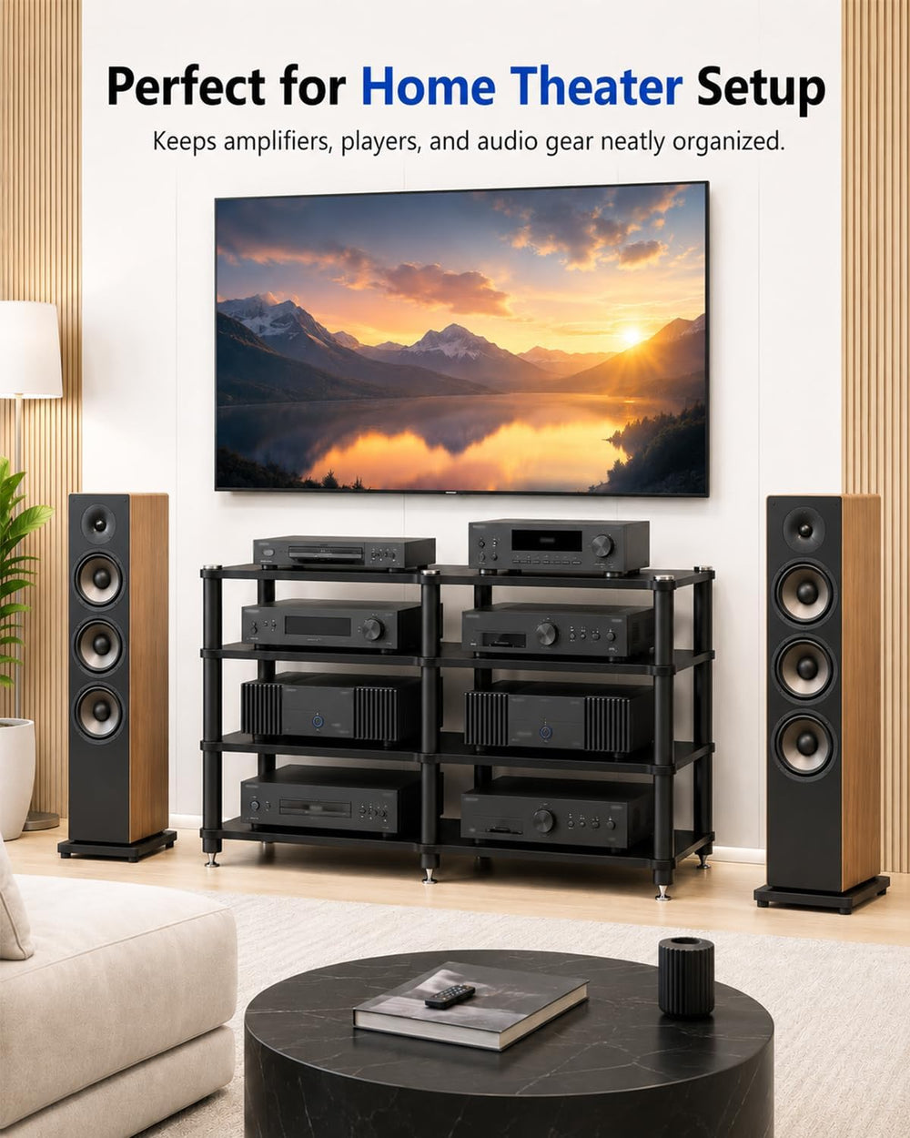 4 Tier Heavy Duty AV Media Stand, Stereo Stands and Racks, Black
