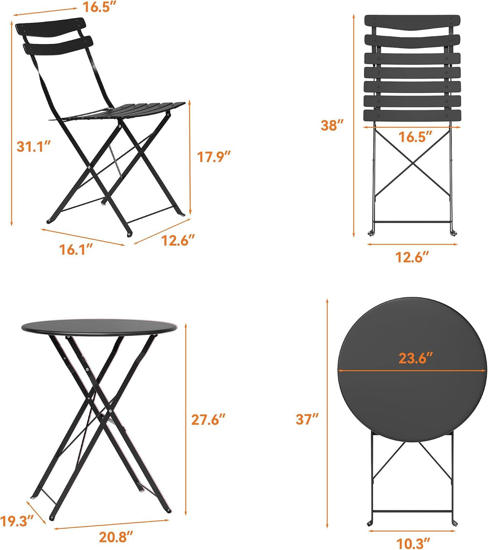 IDEALHOUSE Bistro Table and Chairs Set of 2, Folding Design, Black