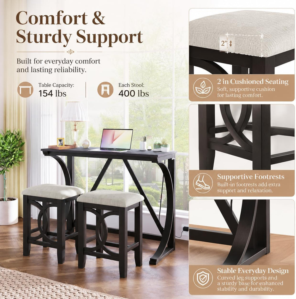 48" Bar Table and Chairs Set, Dining Table and Chair Sets, 3 Piece Count...