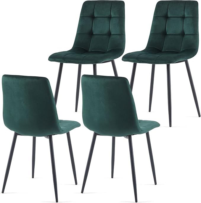 NORDICANA Forest Green Velvet Dining Chairs Set of 4, Upholstered Tufted Kitc...