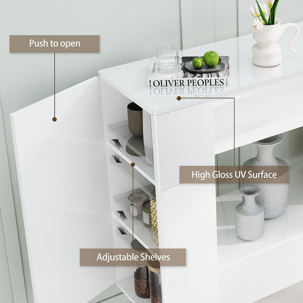 47" High Gloss Console Table with Hidden Side Storage, White | Modern en...