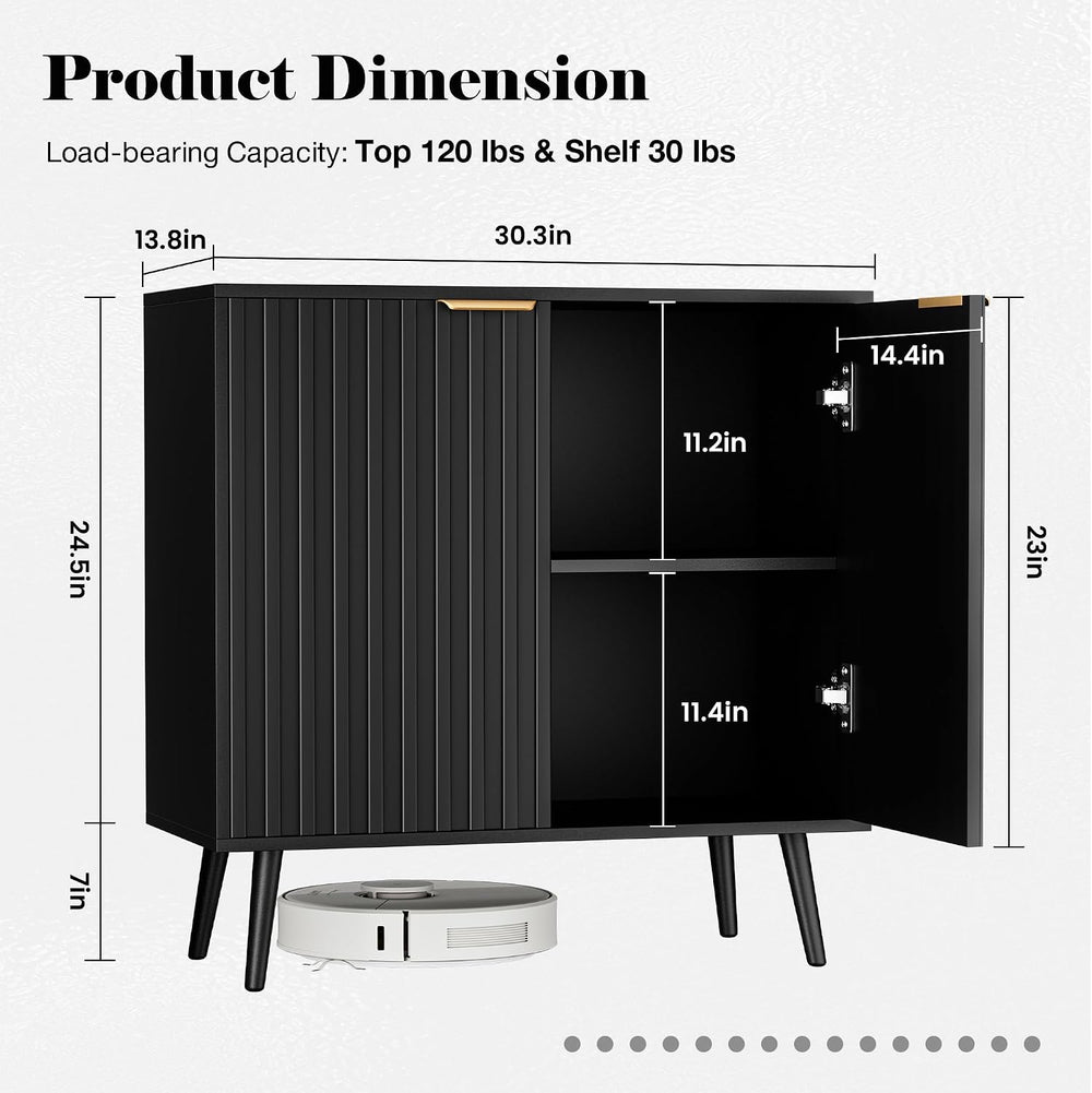 Fluted Storage Cabinet, Buffet Cabinet with Storage, Wood Sideboard with Adju...
