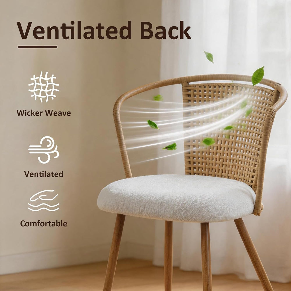 Rattan Dining Chairs,Upholstered Boucle Cushion with PE Cane Wing Back Kitche...