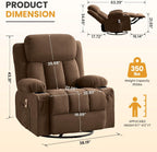 Swivel Rocker Recliner Chair with Vibration Massage & Lumbar Heating, Ergonomic Lounge Chair for Living Room, Rocking Function, Side Pocket, 2 Cup Holders, USB Charging Port