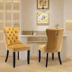 Velvet Upholstered Dining Chairs Set of 6, Modern Style Kitchen Side Chairs with Nailhead Trim and Wood Legs,Metal Pulling Ring for Dining Room Living Room(Gold,Set of 6)