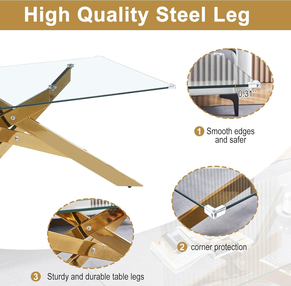 AF ARTISAN FURNITURE Gold Glass Coffee Table and End Table Set of 3, Coffee T...